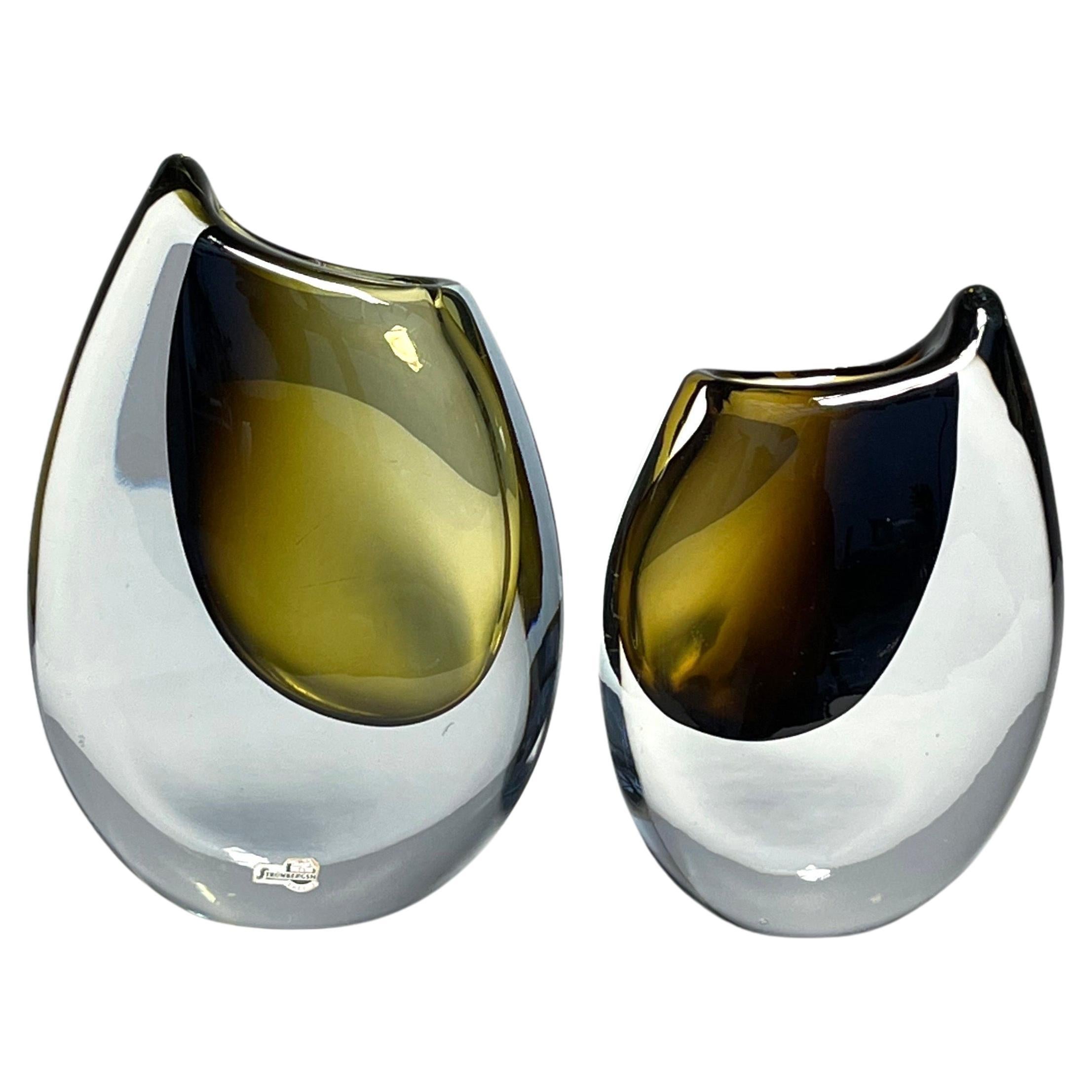 Pair of Gunnar Nylund Shark Tooth Vases Strömbergshyttan Sweden 1950s Crystal