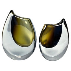 Pair of Gunnar Nylund Shark Tooth Vases Strömbergshyttan Sweden 1950s Crystal