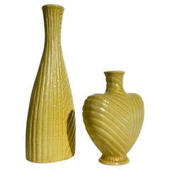 Pair of Gunnar Nylund Vases Chamotte Yellow Rörstrand Sweden 1960s