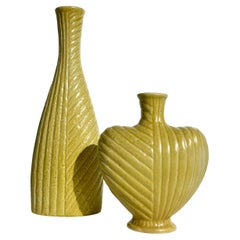 Pareja de jarrones Gunnar Nylund Chamotte Amarillo Rörstrand Suecia Años 60