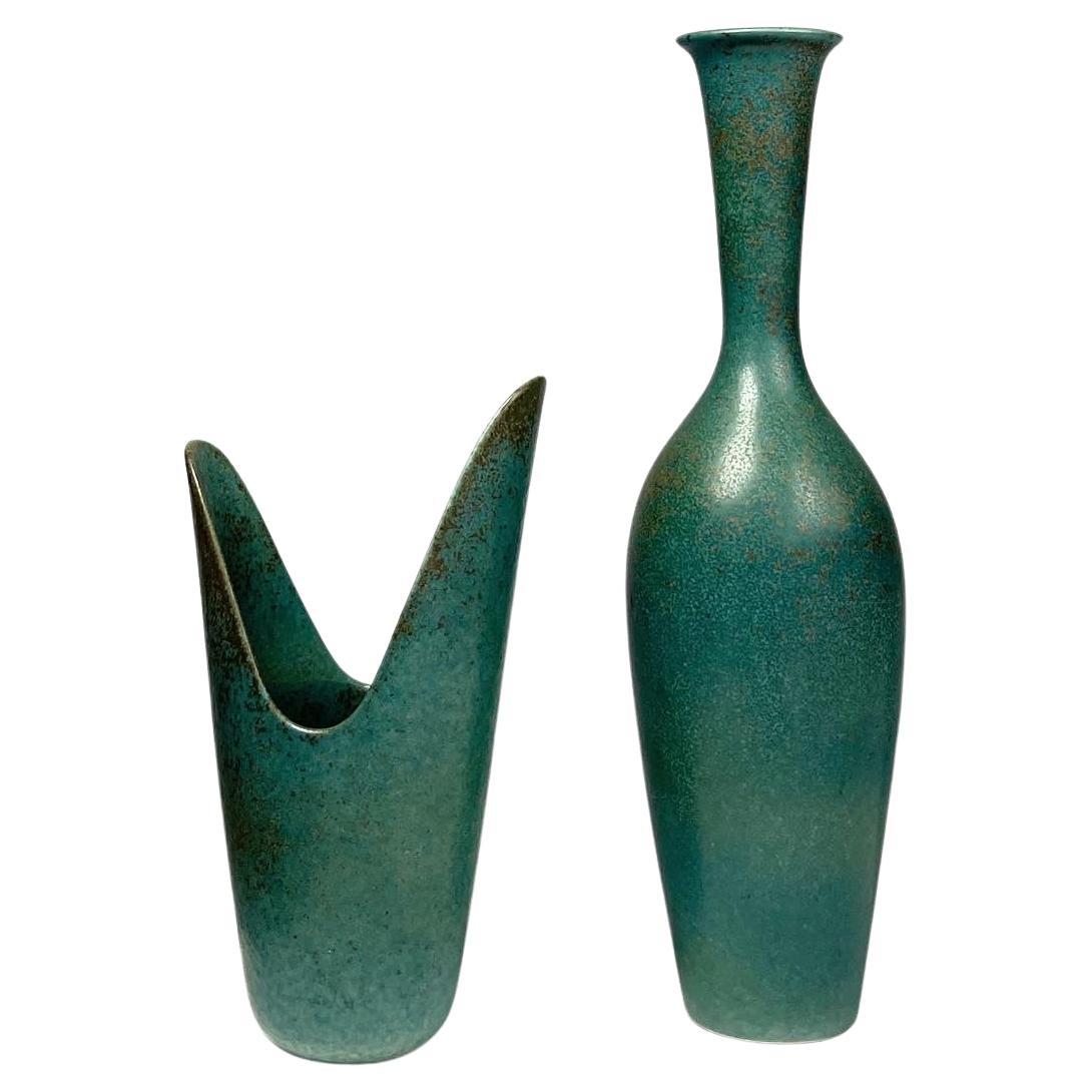 Mid-Century Modern Pair of Gunnar Nylund Vases Rörstrand Stoneware Pike Mouth Vase ARZ ARK 1950s For Sale