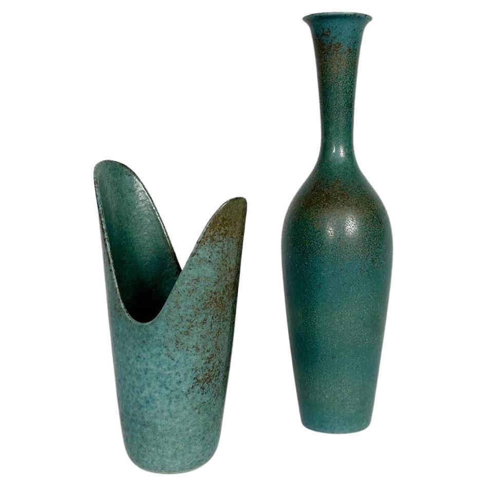 Swedish Pair of Gunnar Nylund Vases Rörstrand Stoneware Pike Mouth Vase ARZ ARK 1950s For Sale