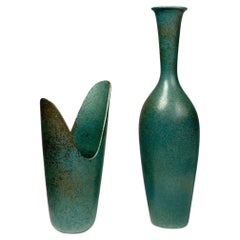 Vintage Pair of Gunnar Nylund Vases Rörstrand Stoneware Pike Mouth Vase ARZ ARK 1950s