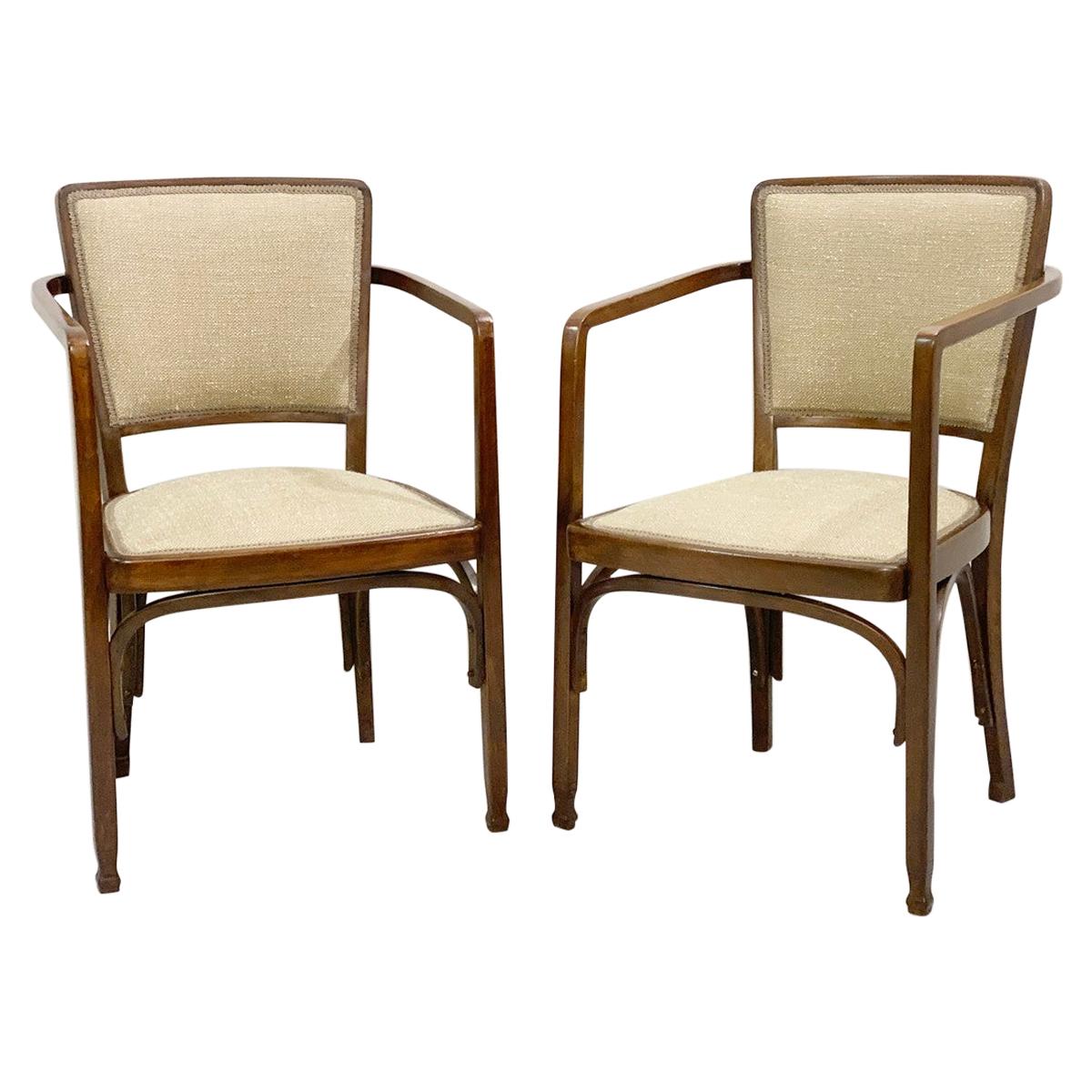 Pair of Gustav Siegel Chairs for J & J Kohn, Vienna Secession