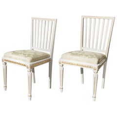 Antique Pair of Gustavian 18th Century Swedish Painted and Gilded Side Chairs