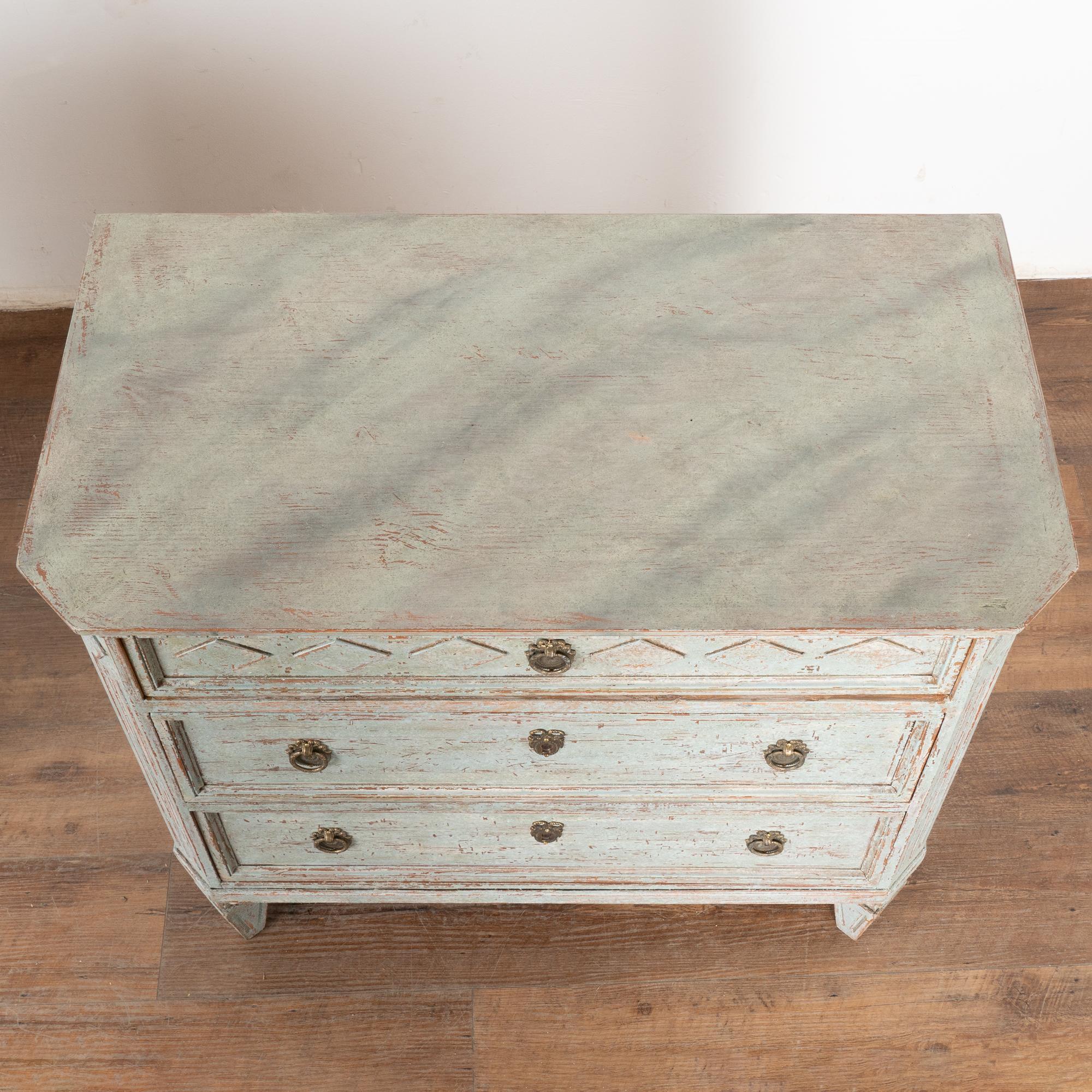 Brass Pair of Gustavian Blue Painted Chest of Drawers, Sweden circa 1820-40