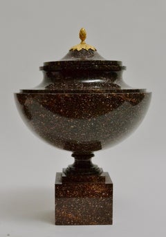 Pair of Gustavian "Blyberg" Porphyry Urns with Ormolu-Mounted Porphyry Lids