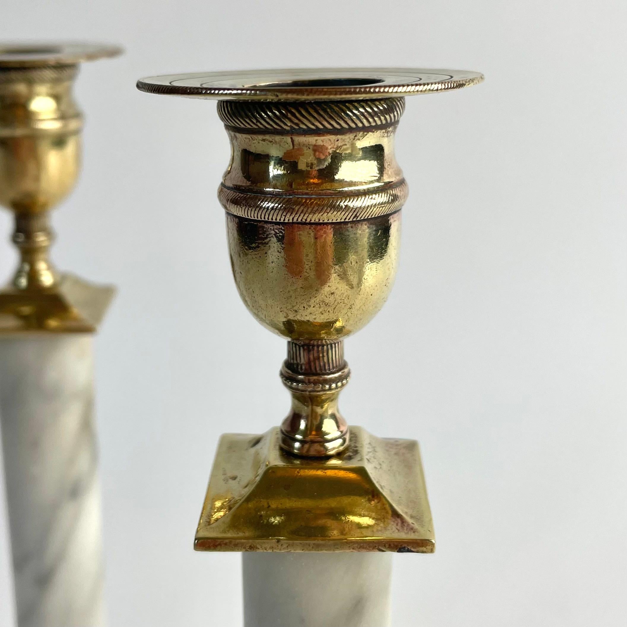 Pair of Gustavian Candlesticks in Carrara Marble and Brass, Late 18th Century For Sale 3