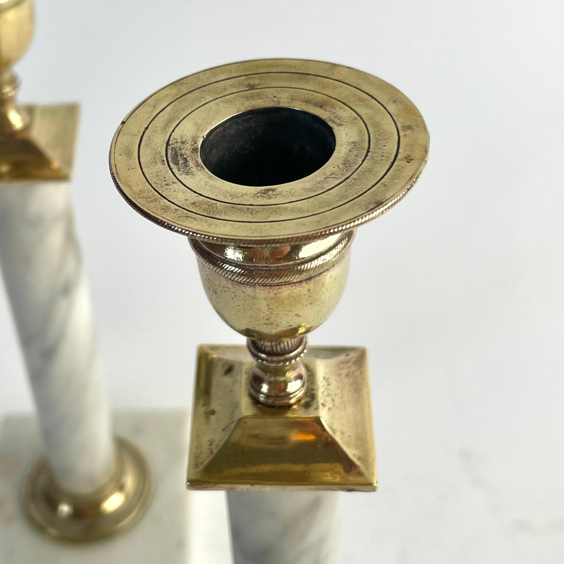 Pair of Gustavian Candlesticks in Carrara Marble and Brass, Late 18th Century For Sale 4