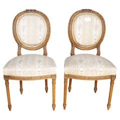 Pair of Gustavian Carved Canework Dining Chairs Natural Finish, Early 1900s A