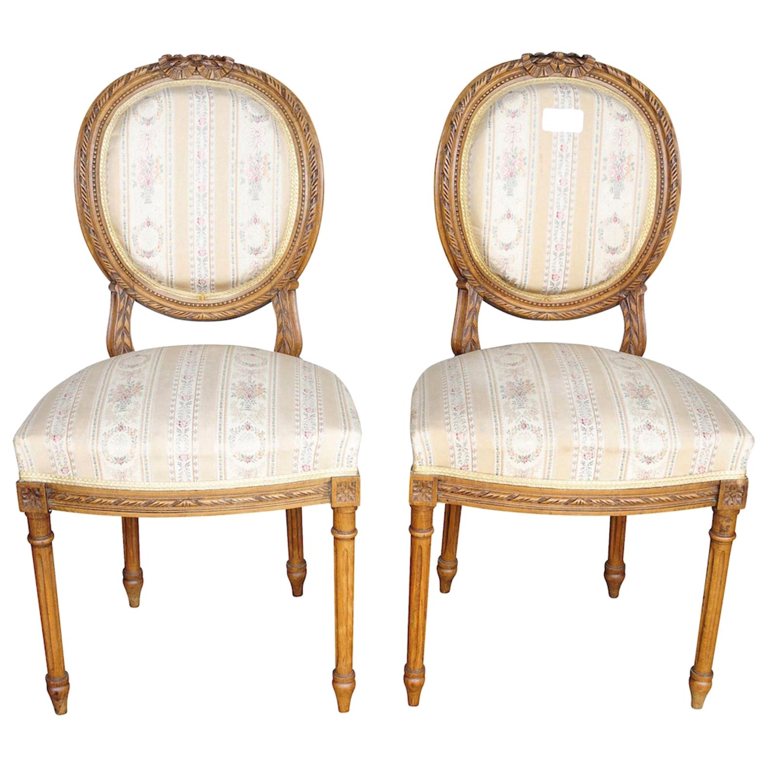 Pair of Gustavian Carved Canework Dining Chairs Natural Finish, Early 1900s For Sale