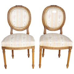 Antique Pair of Gustavian Carved Canework Dining Chairs Natural Finish, Early 1900s