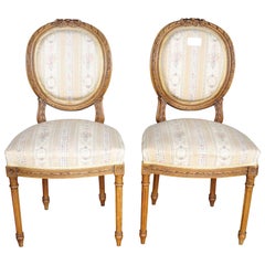 Pair of Gustavian Carved Canework Dining Chairs Natural Finish, Early 1900s