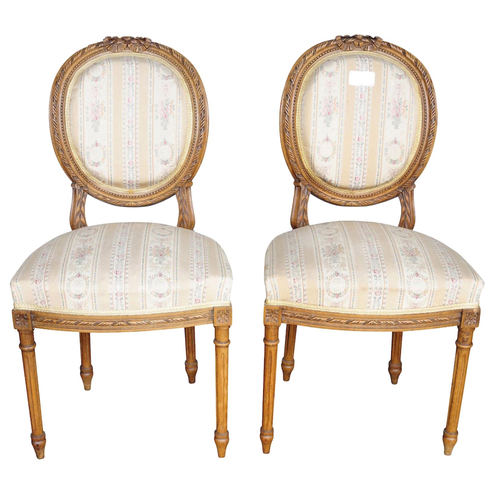 Pair of Gustavian Carved Canework Dining Chairs Natural Finish, Early 1900s