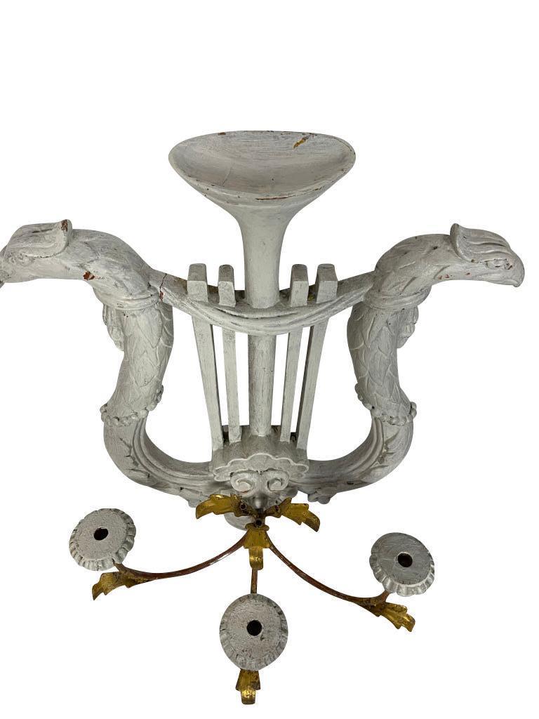 Pair of Gustavian Carved White Lyre Shaped Swedish Sconces  1