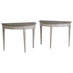 Pair of Gustavian Demilune Console Tables, 19th Century