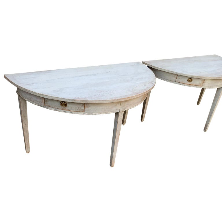 Pair Of 19th Century Gustavian Demilune Console Tables With Two Drawers ...
