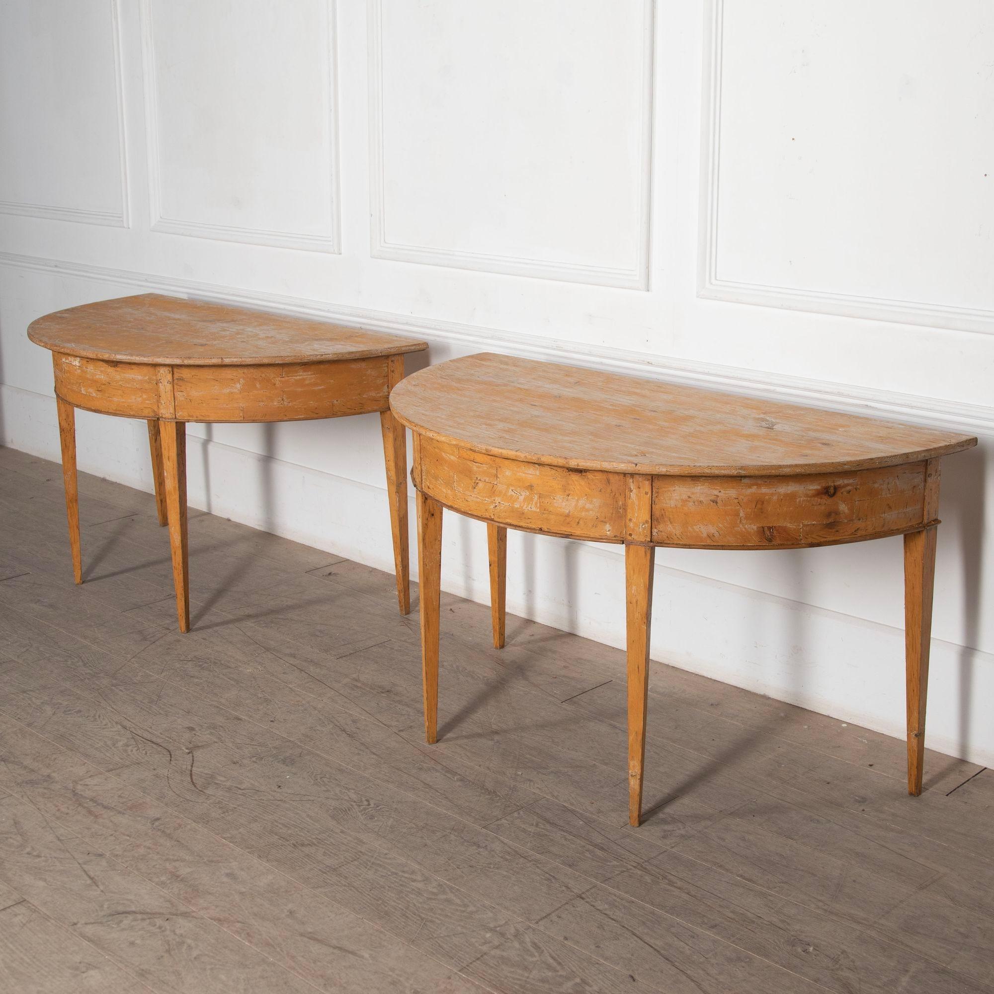 Swedish Pair of Gustavian Demilune Tables For Sale