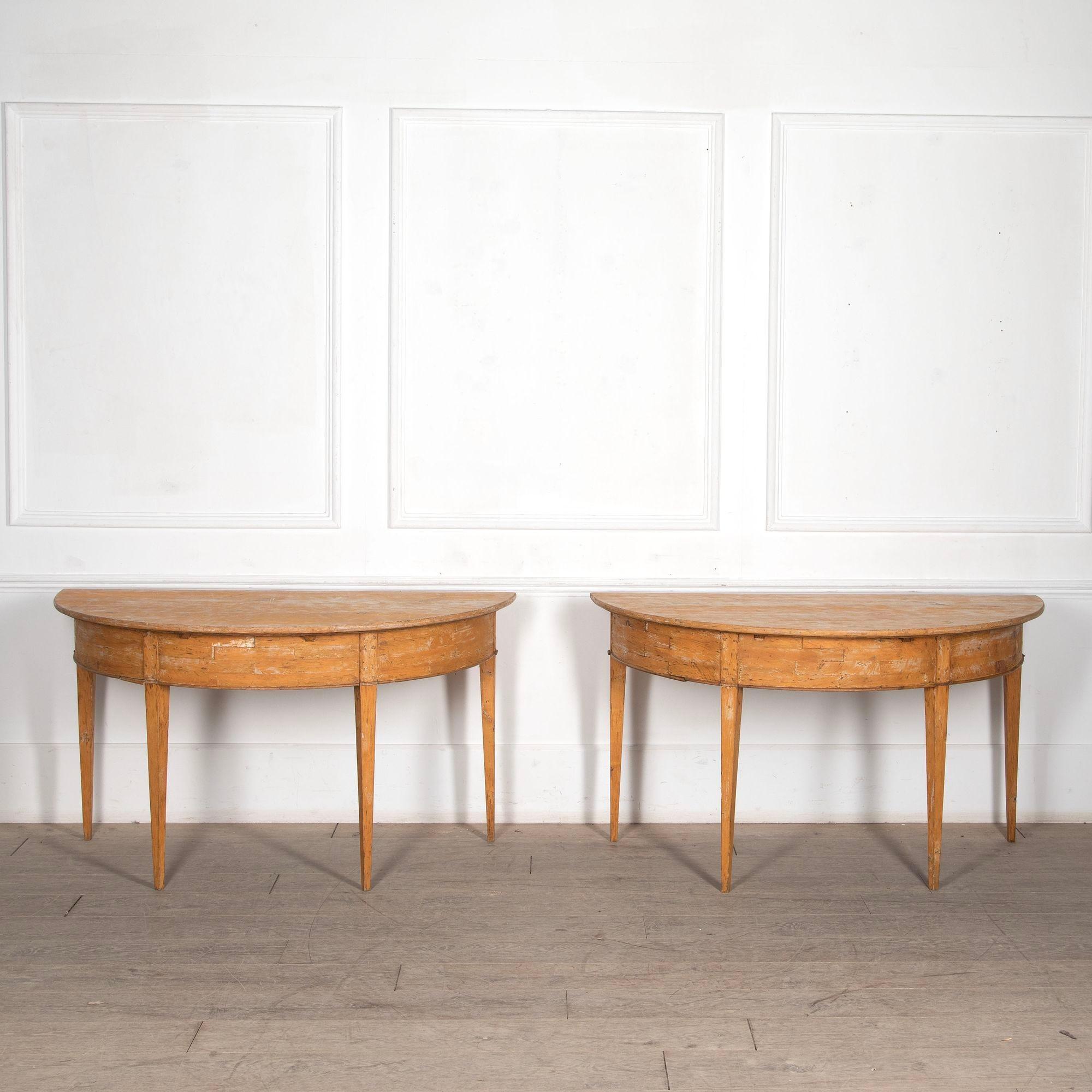 Wood Pair of Gustavian Demilune Tables For Sale