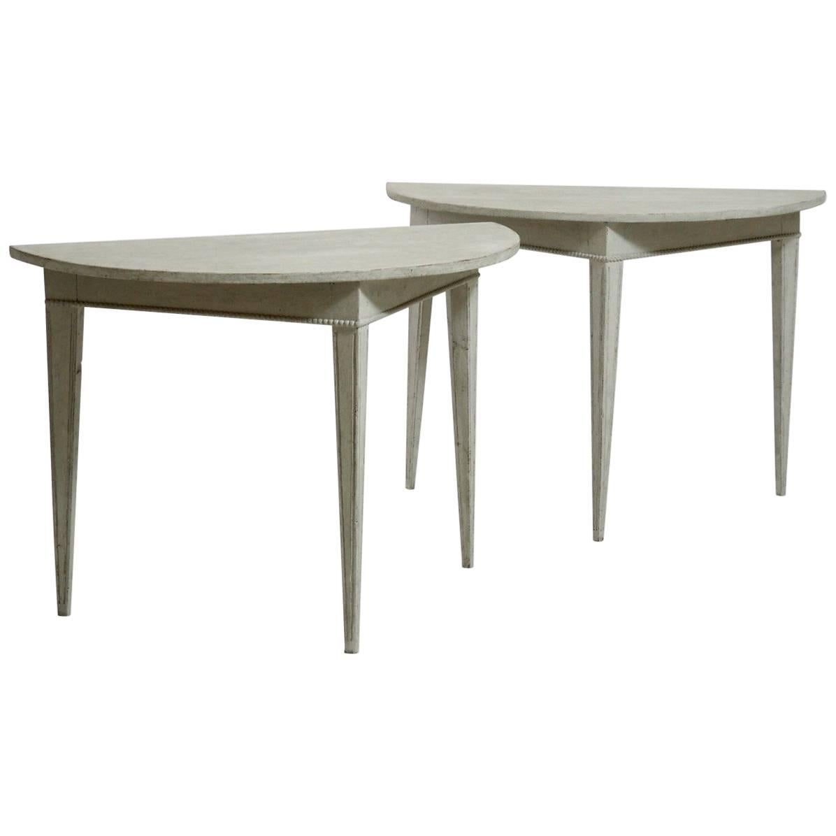 Pair of Gustavian Demilune Console Tables