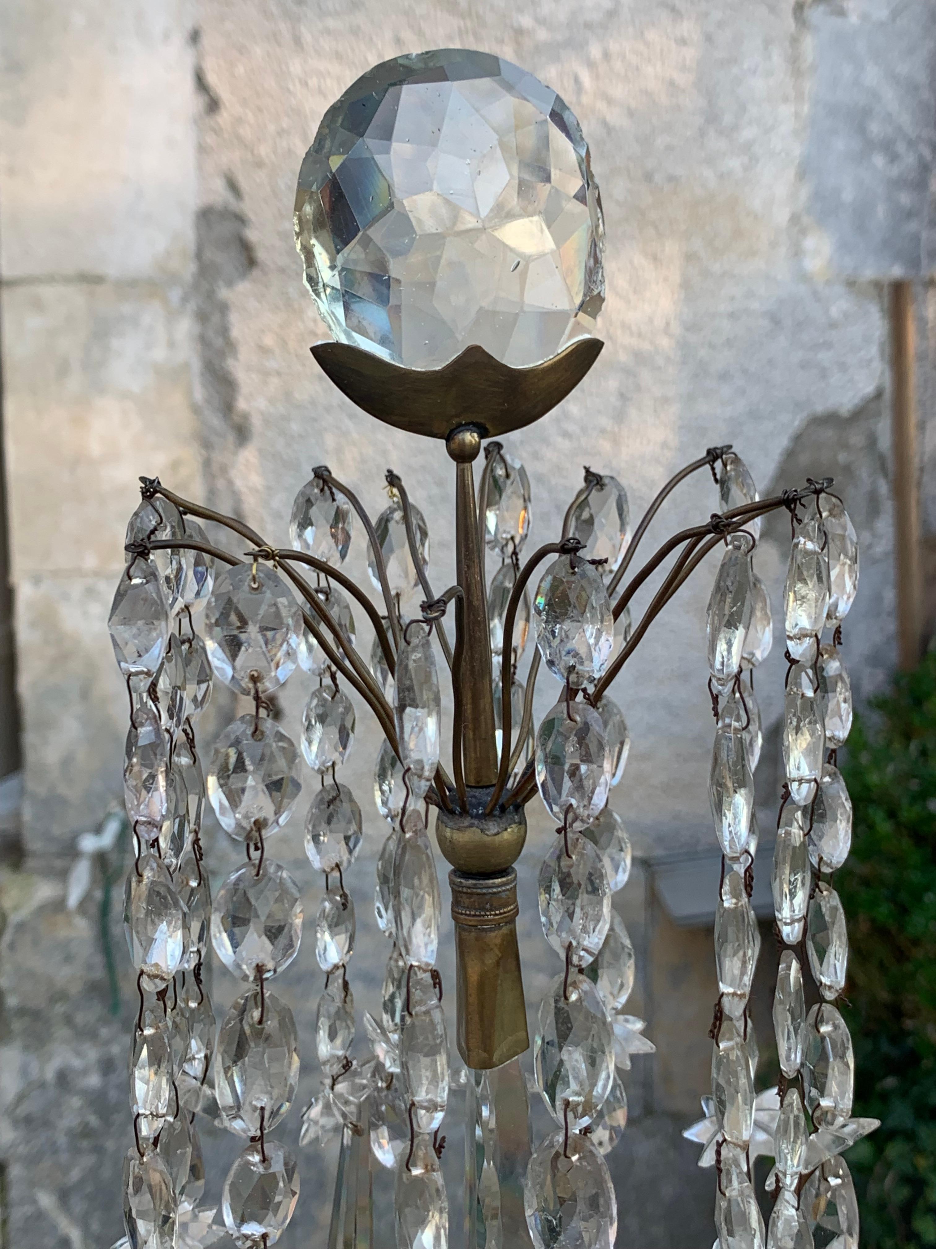 Directoire Pair of  Gustavian Girandoles, 3 Lights, Faceted Blue Crystal. , Sweden 19th For Sale