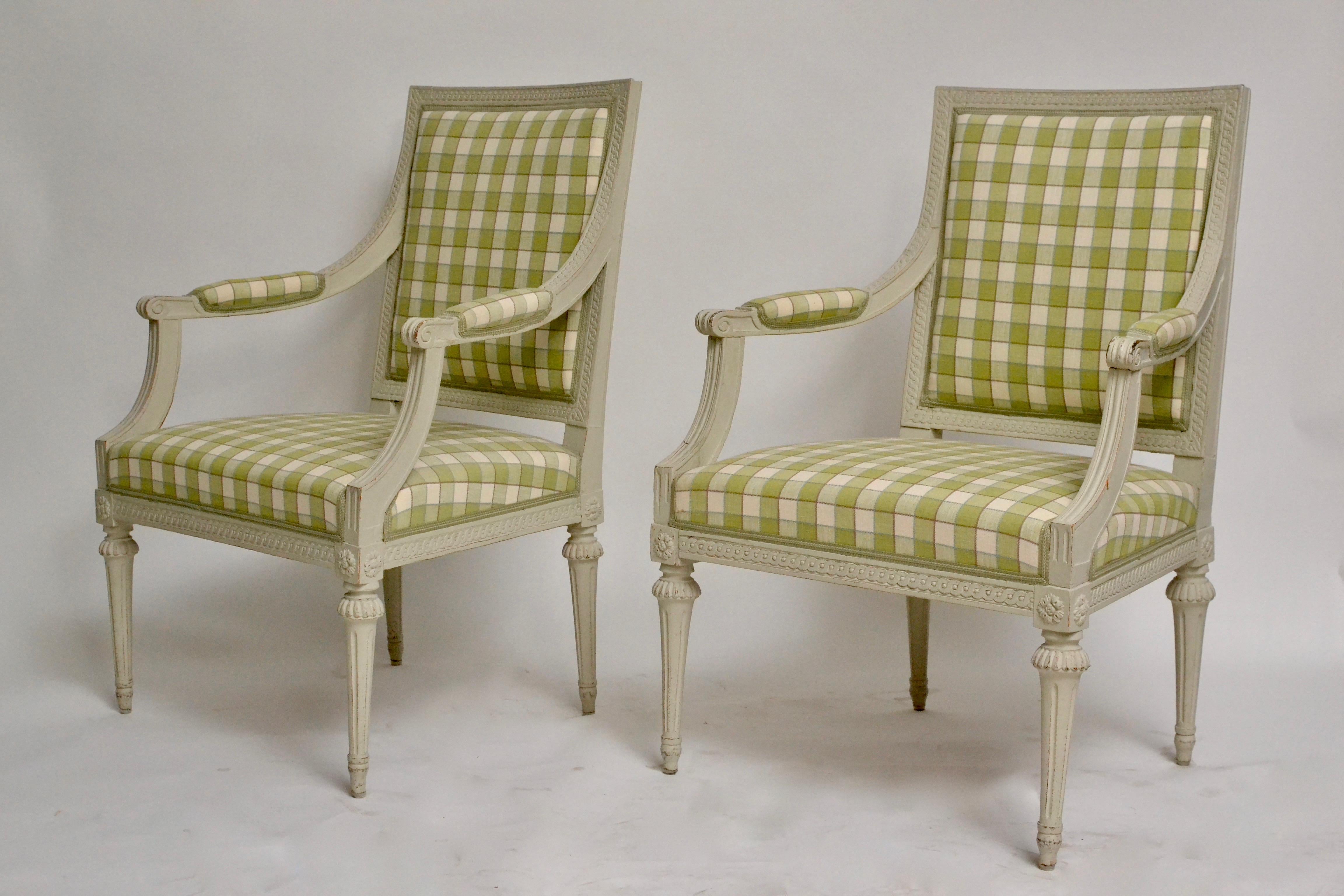 Wood Pair of Gustavian Grey Painted Armchairs