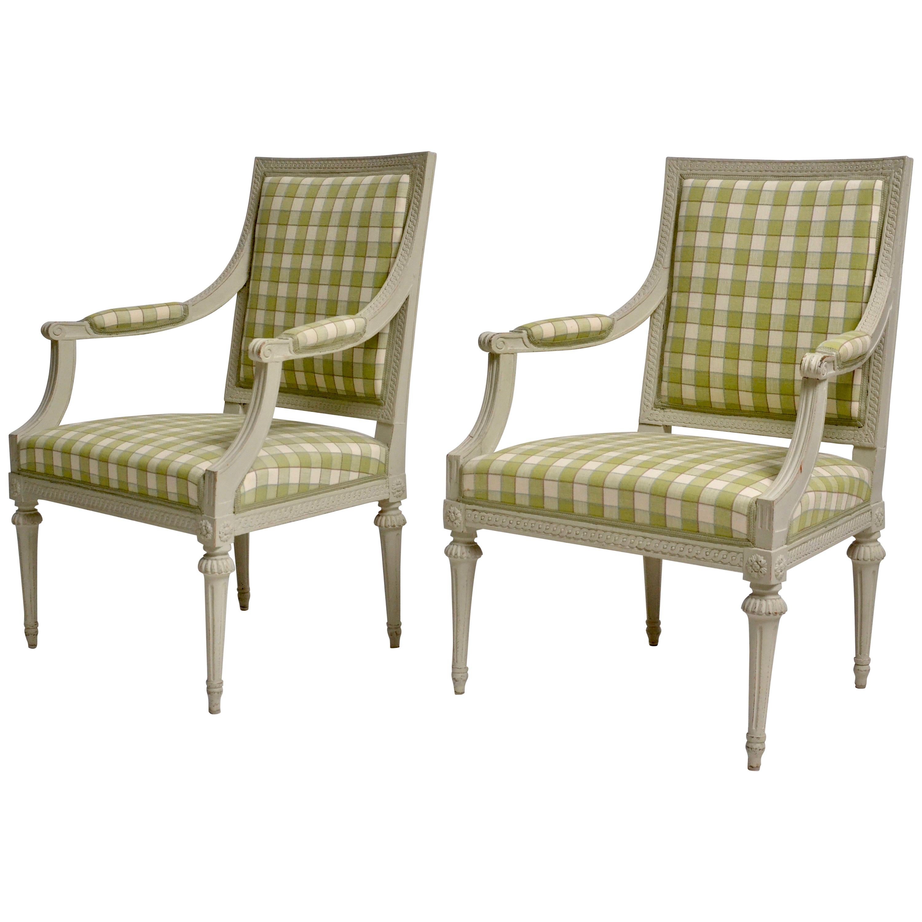 Pair of Gustavian Grey Painted Armchairs