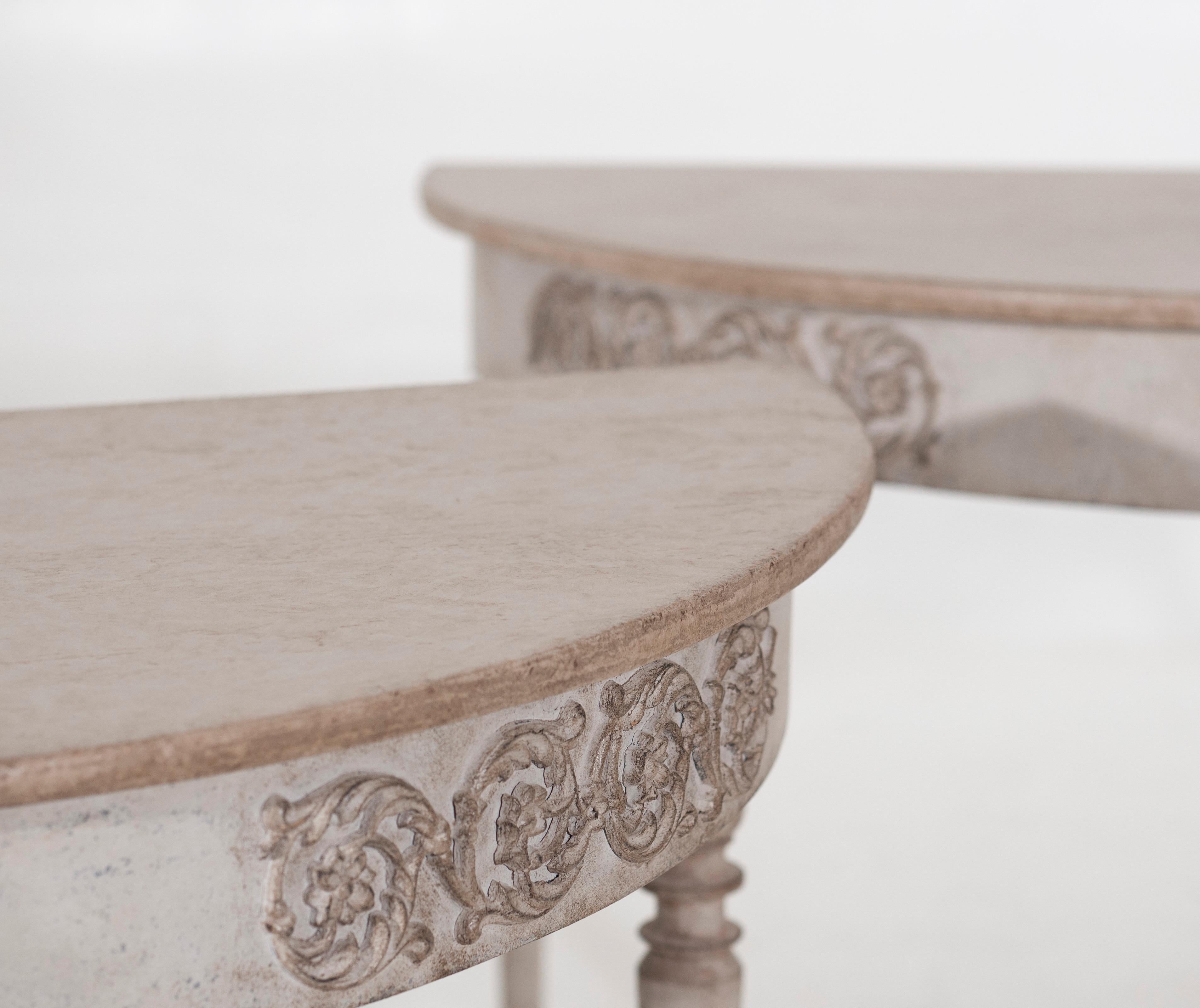 Wood Pair of Gustavian half-moon tables, 19th C. For Sale