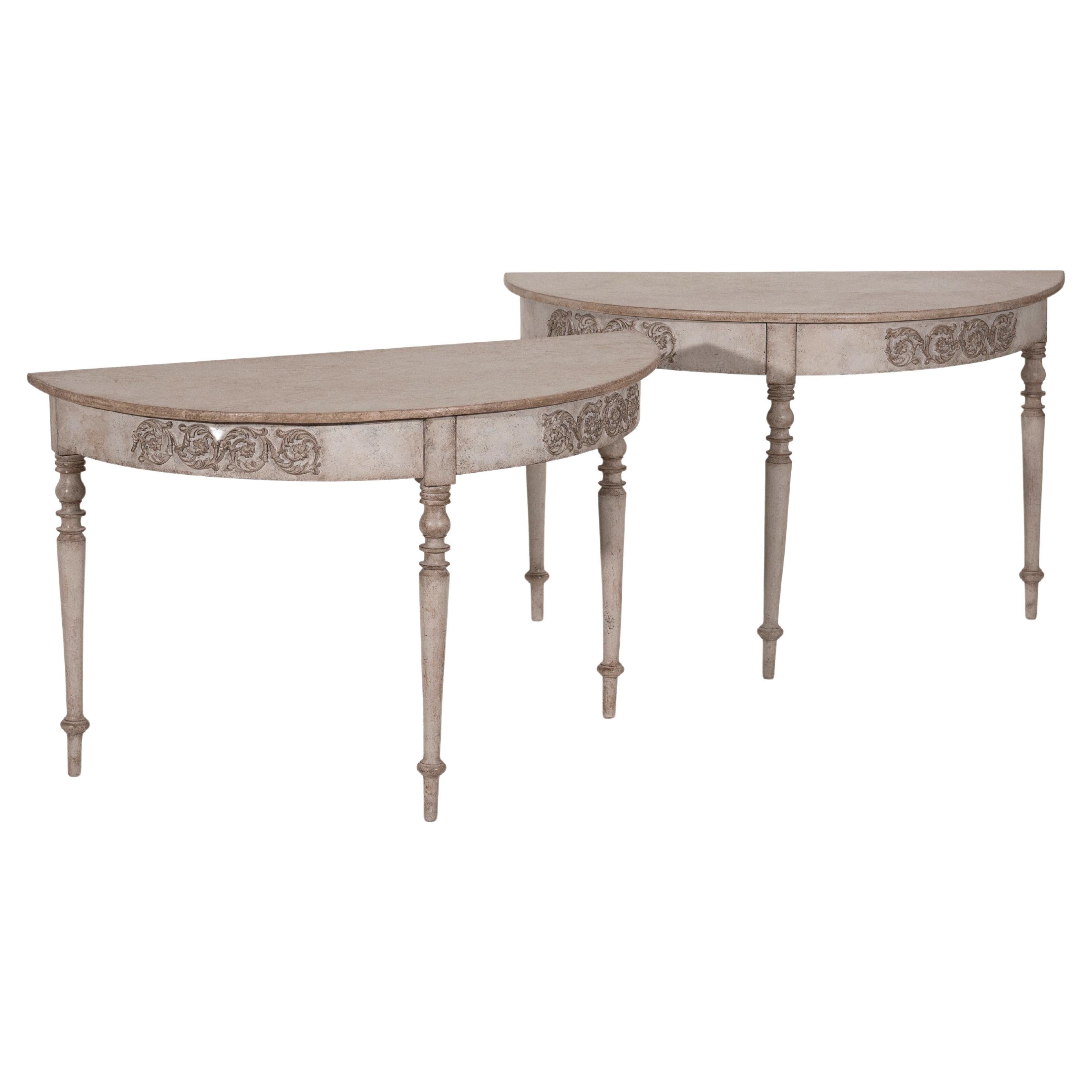 Pair of Gustavian half-moon tables, 19th C. For Sale