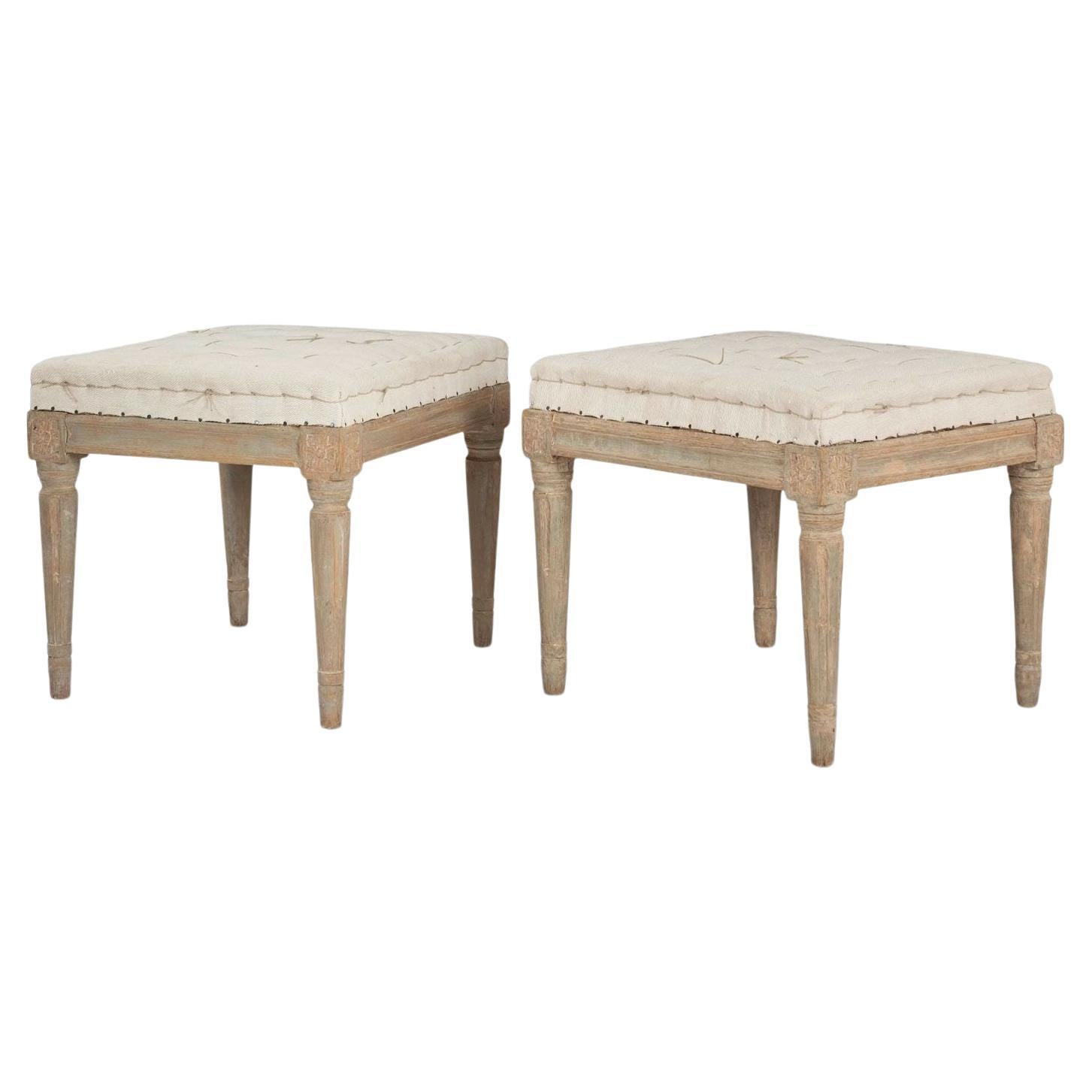 Pair of Gustavian Light Gray Painted Stools
