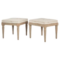 Pair of Gustavian Light Gray Painted Stools