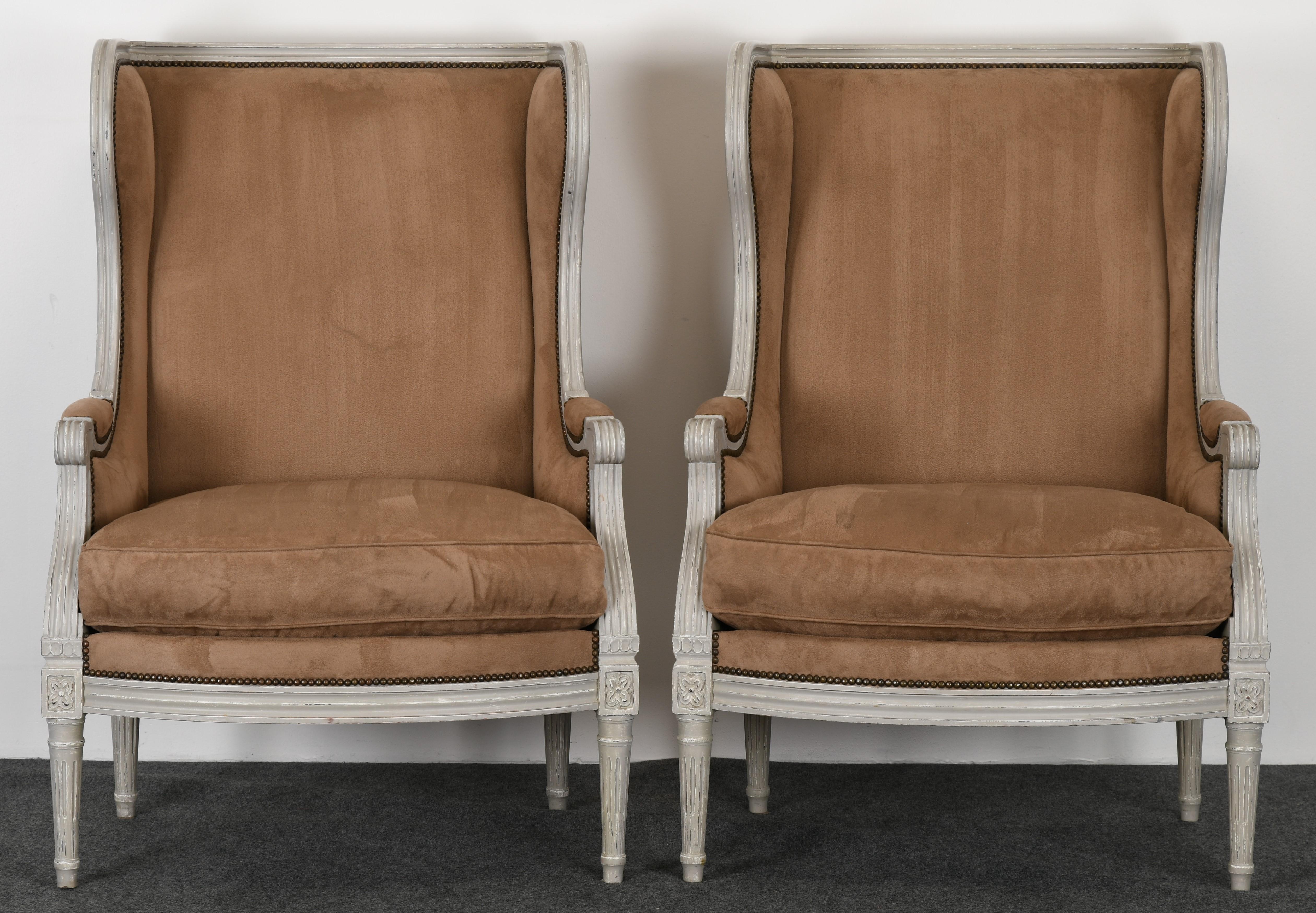 Late 20th Century Pair of Gustavian Louis XVI Style Wingback Chairs, 1980s