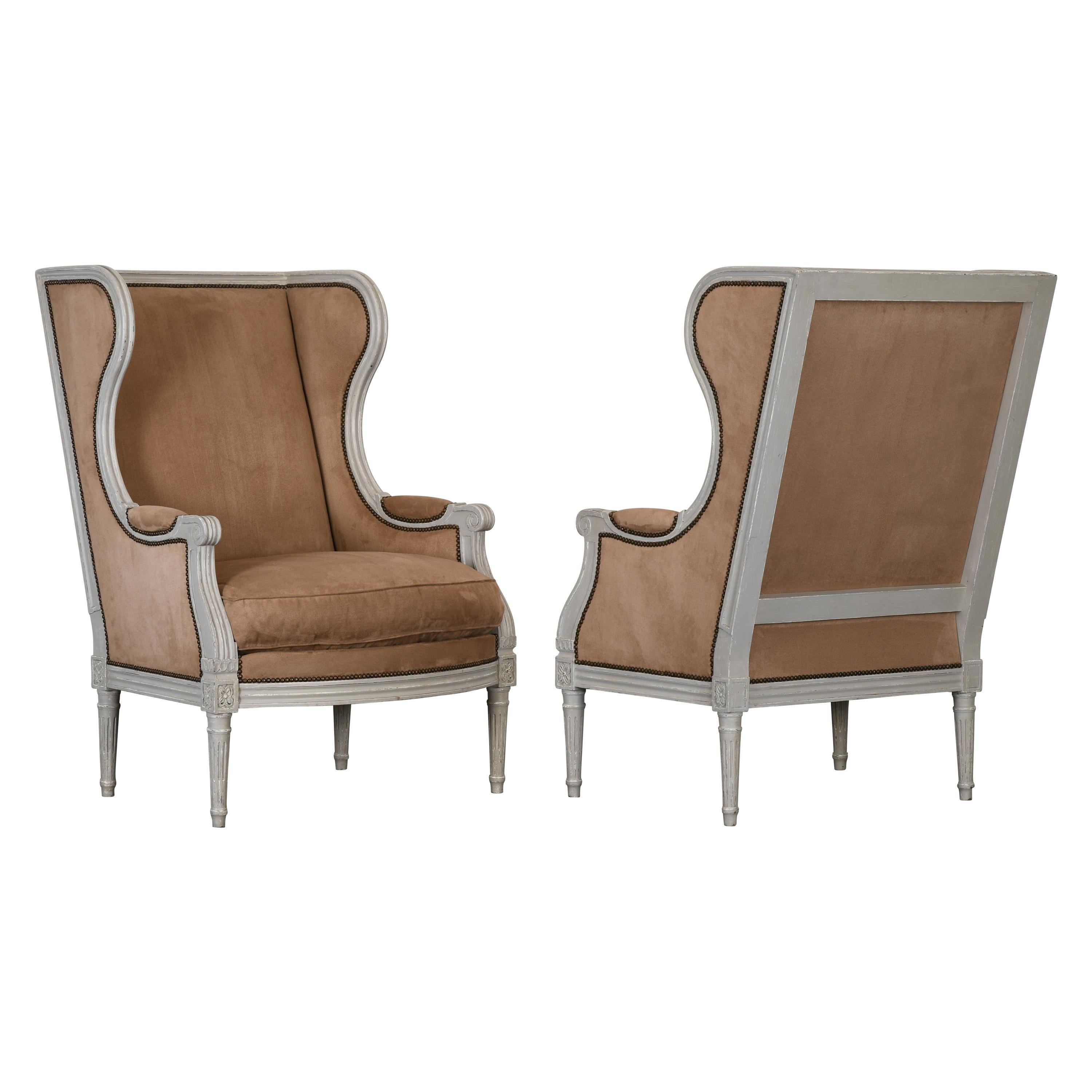 Pair of Gustavian Louis XVI Style Wingback Chairs, 1980s