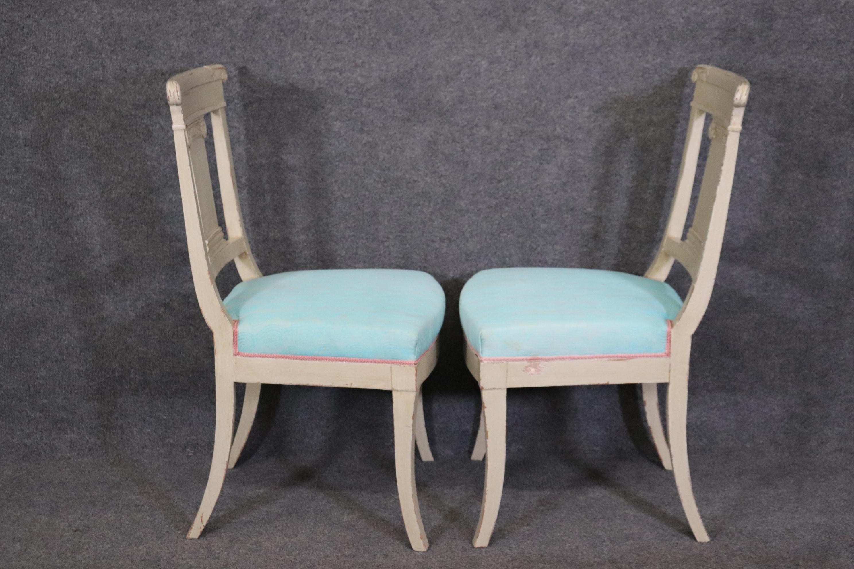 Pair of Gustavian or Swedish Style Gray Painted Side Chairs Circa 1940 For Sale 1