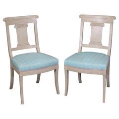 Pair of Gustavian or Swedish Style Gray Painted Side Chairs Circa 1940