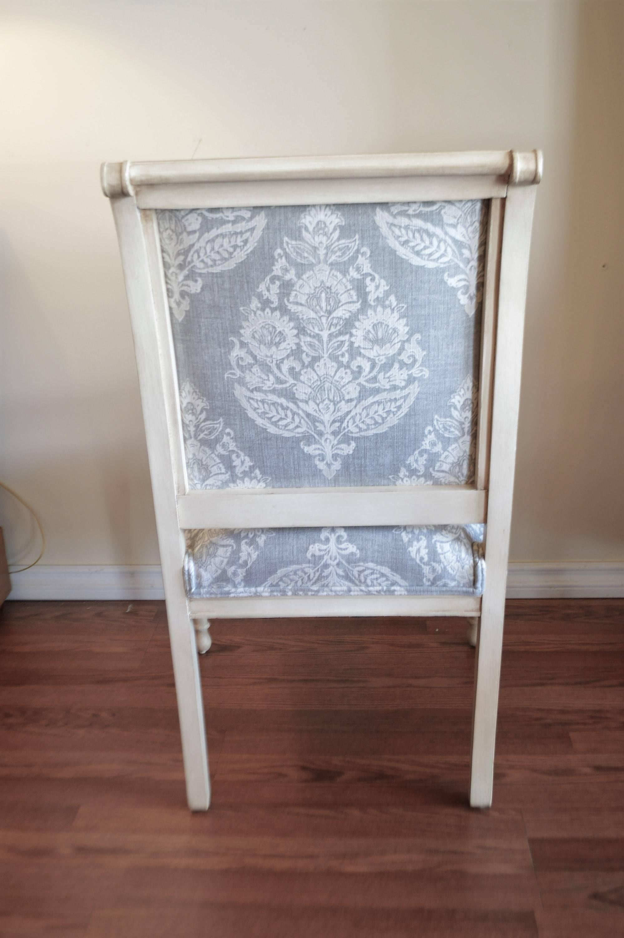 Pair of Gustavian Painted Armchairs Newly Upholstered in a Grey Damask Pattern For Sale 1