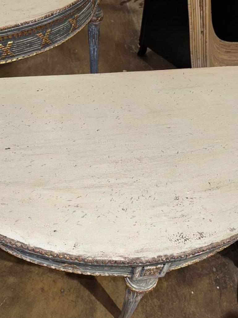 Wood Pair of Gustavian Painted Demi-Lune Consoles For Sale