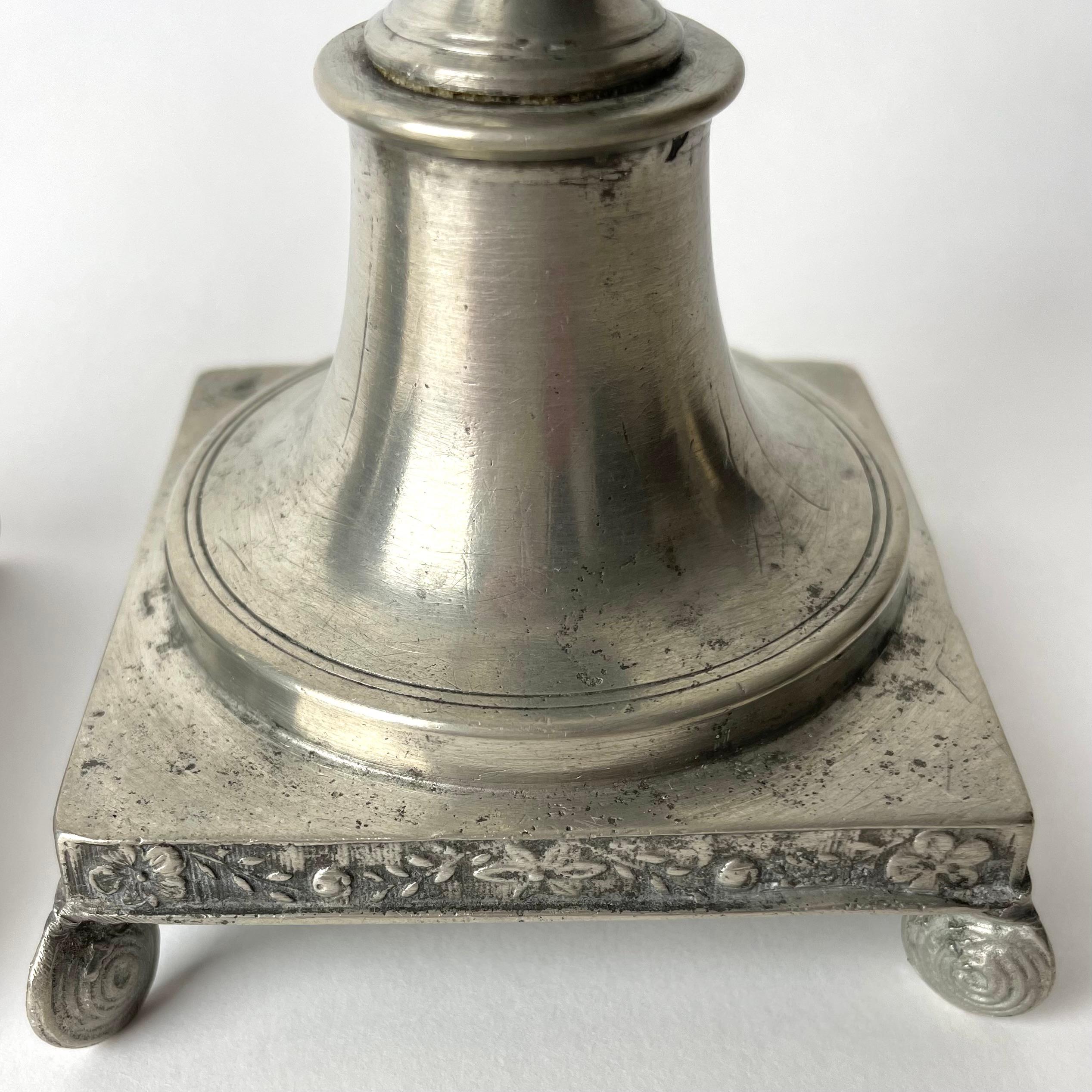 Pair of Gustavian Pewter Candlesticks from the late 18th or early 19th Century For Sale 1