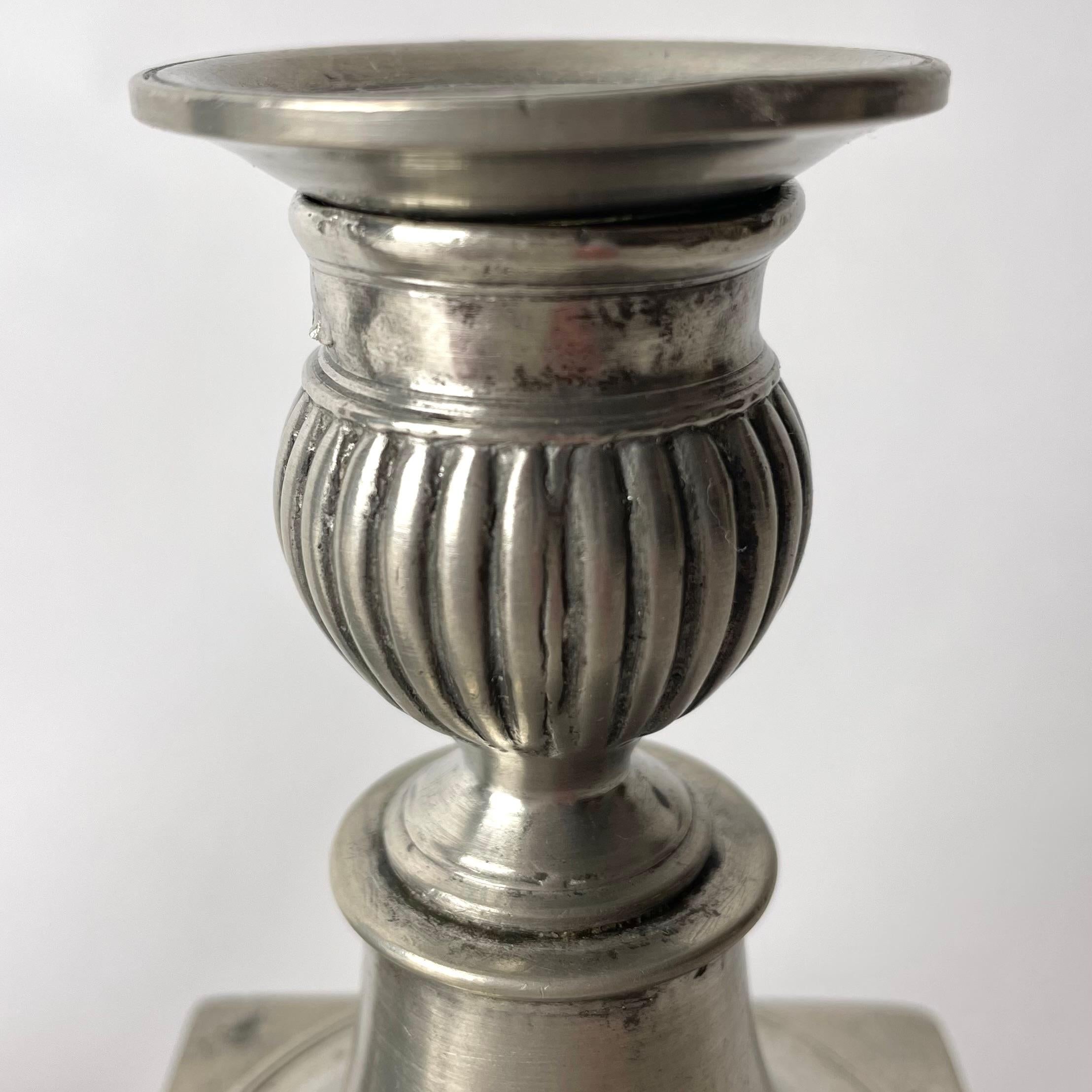 Pair of Gustavian Pewter Candlesticks from the late 18th or early 19th Century For Sale 2