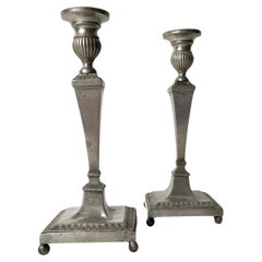 Pair of Gustavian Pewter Candlesticks with beautiful patina, early 19th Century