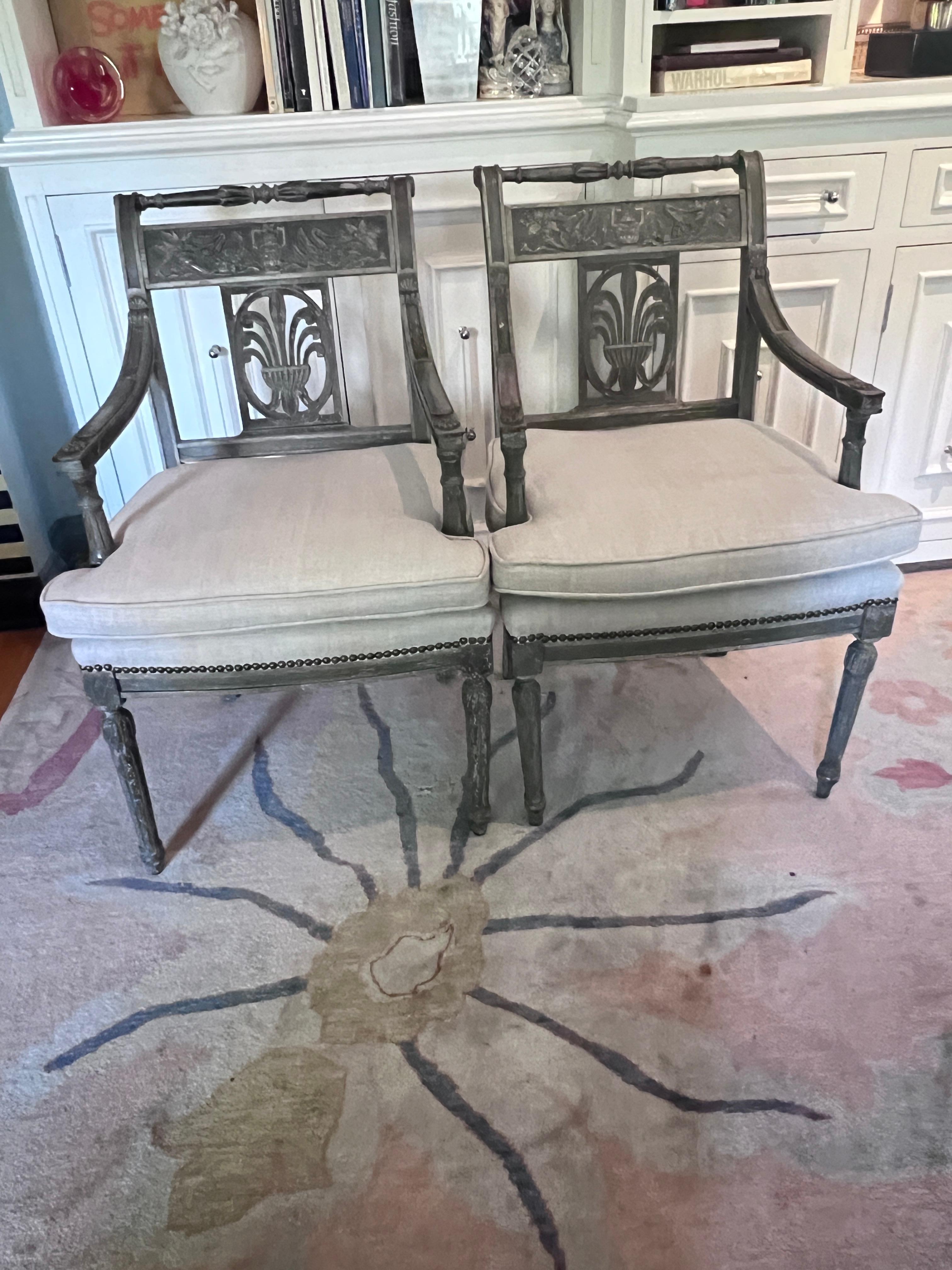 Pair of Gustavian Side Chairs with Linen Upholstery Late 18th Century  For Sale 5
