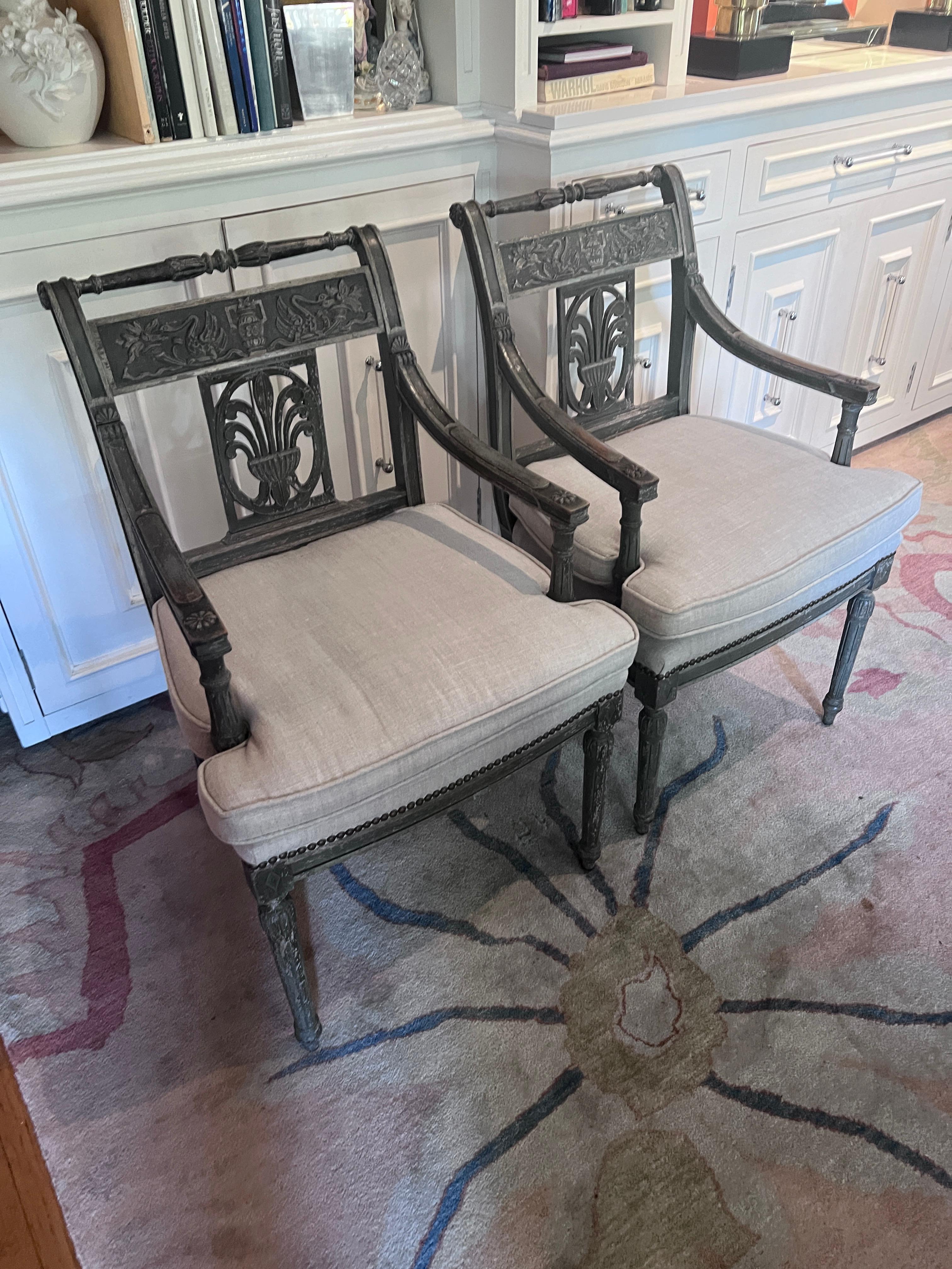 Pair of Gustavian Side Chairs with Linen Upholstery Late 18th Century  For Sale 6