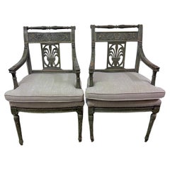 Antique Pair of Gustavian Side Chairs with Linen Upholstery Late 18th Century 