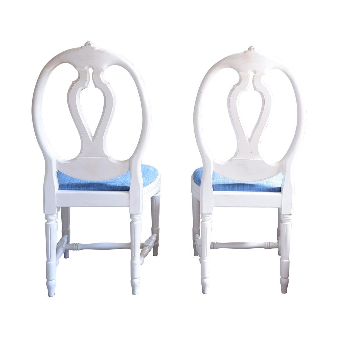 Birch Pair of Gustavian Single Rose Carved Chairs with Carved Detailing For Sale