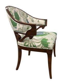Pair of Gustavian Style Armchairs Newly Upholstered in Christopher Farr Fabric
