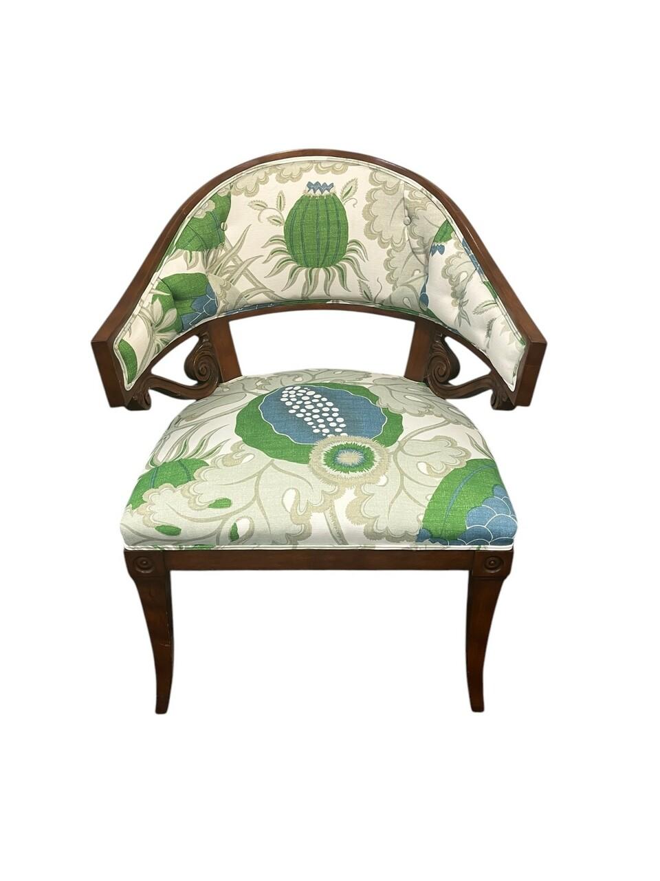 Swedish Pair of Gustavian Style Armchairs Newly Upholstered in Christopher Farr Fabric For Sale