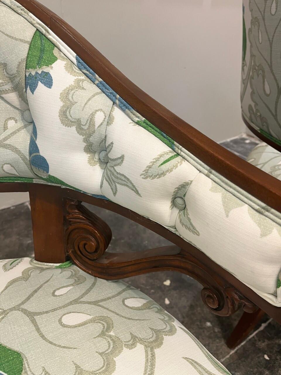 20th Century Pair of Gustavian Style Armchairs Newly Upholstered in Christopher Farr Fabric For Sale