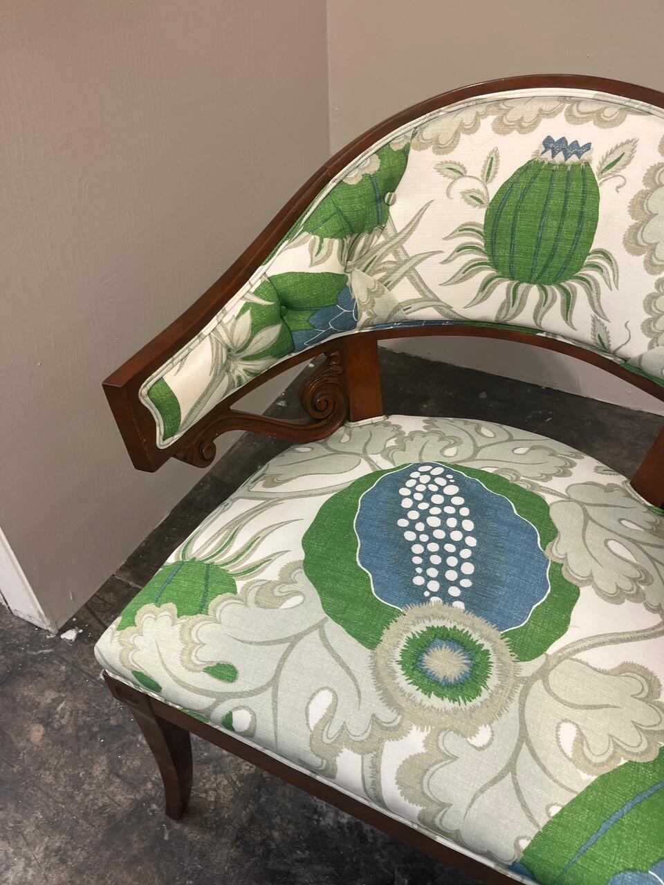 Pair of Gustavian Style Armchairs Newly Upholstered in Christopher Farr Fabric For Sale 3