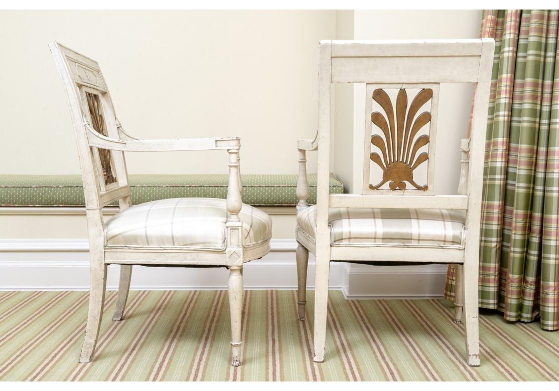 Pair Of Gustavian Style Armchairs With Gilt Plume & Shell Motif For Sale 5