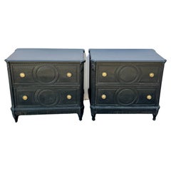 Used Pair of Gustavian Style Black Painted Commodes Chest of Drawers